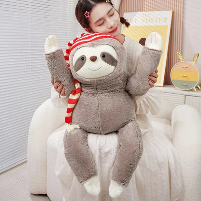Cute Christmas Sloth Stuffed Animal with Red Hat
