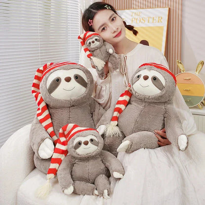 Cute Christmas Sloth Stuffed Animal with Red Hat