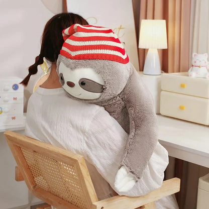 Cute Christmas Sloth Stuffed Animal with Red Hat