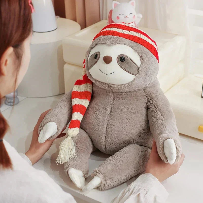 Cute Christmas Sloth Stuffed Animal with Red Hat