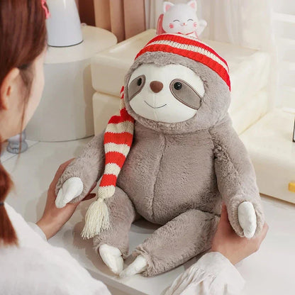 Cute Christmas Sloth Stuffed Animal with Red Hat
