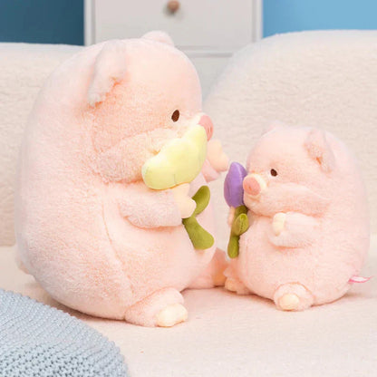 Cute Piggy Soft Toy with Flower Gift