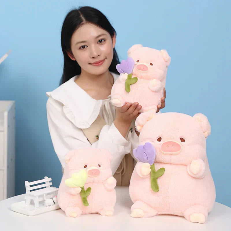 Cute Piggy Soft Toy with Flower Gift