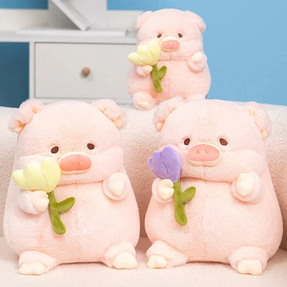 Cute Piggy Soft Toy with Flower Gift