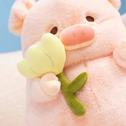 Cute Piggy Soft Toy with Flower Gift