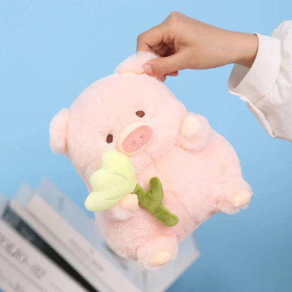 Cute Piggy Soft Toy with Flower Gift