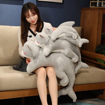 Adorable Grey Cat Shark Stuffed Animal Toy