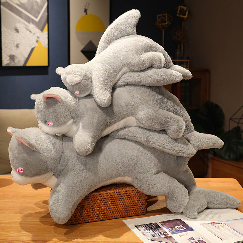 Adorable Grey Cat Shark Stuffed Animal Toy