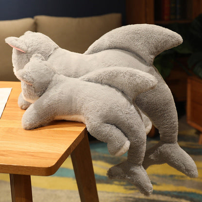Adorable Grey Cat Shark Stuffed Animal Toy