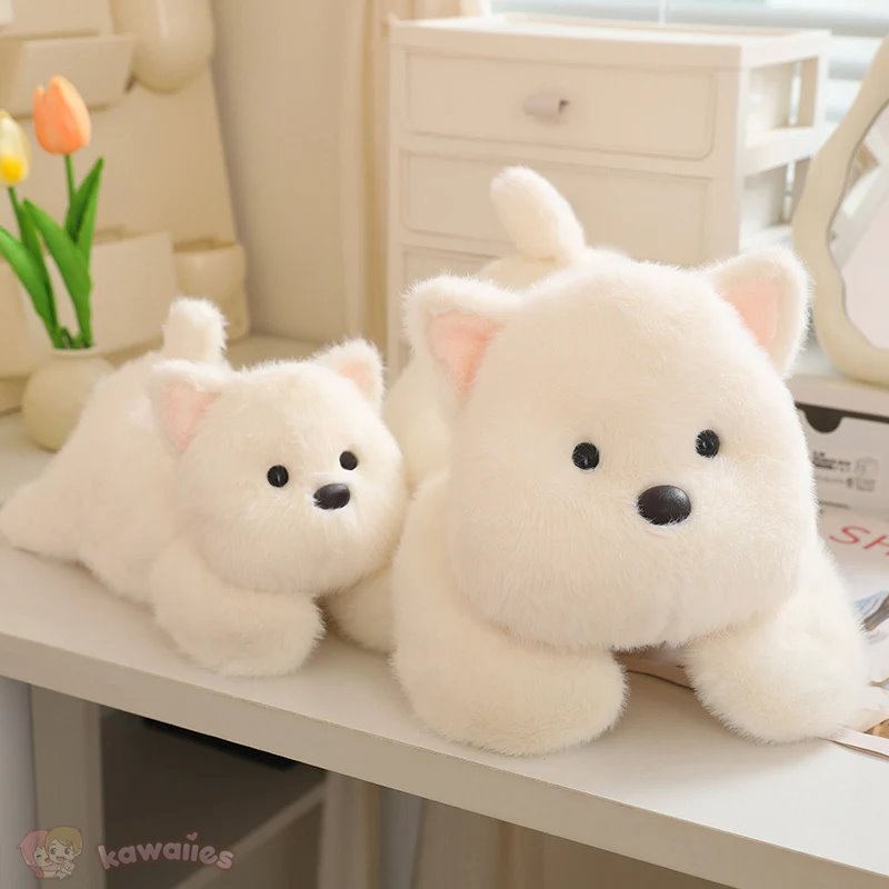 Cute White Maltese Plush Toy with Fun Frog Hat