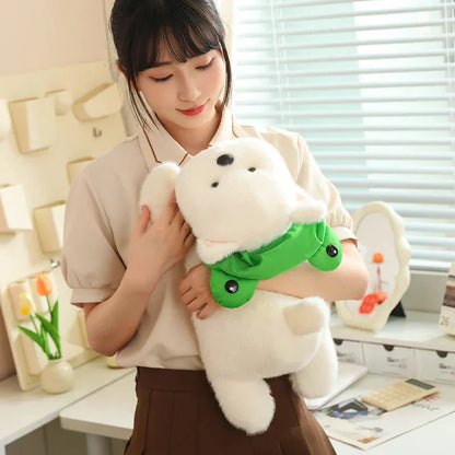 Cute White Maltese Plush Toy with Fun Frog Hat