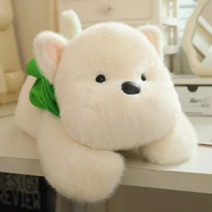 Cute White Maltese Plush Toy with Fun Frog Hat