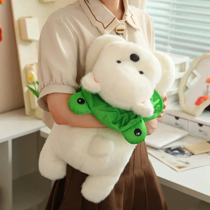 Cute White Maltese Plush Toy with Fun Frog Hat