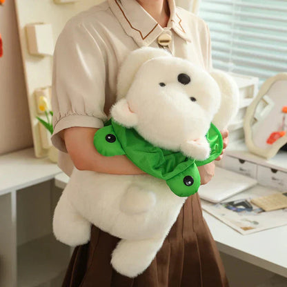 Cute White Maltese Plush Toy with Fun Frog Hat