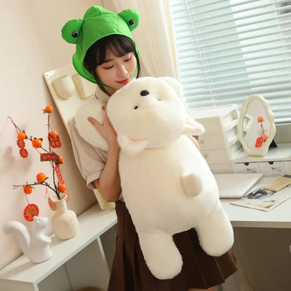 Cute White Maltese Plush Toy with Fun Frog Hat