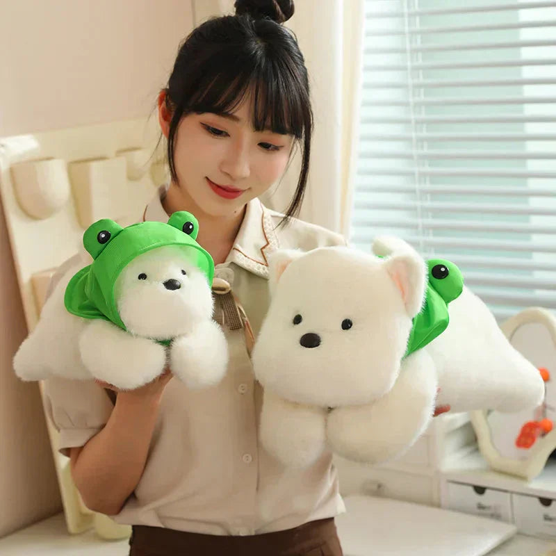 Cute White Maltese Plush Toy with Fun Frog Hat - Befez