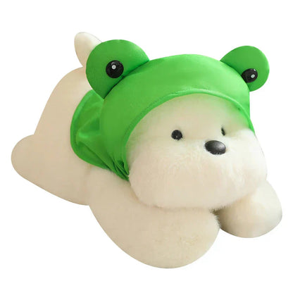 Cute White Maltese Plush Toy with Fun Frog Hat