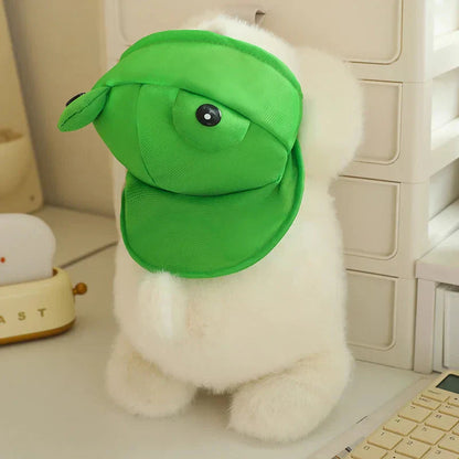 Cute White Maltese Plush Toy with Fun Frog Hat