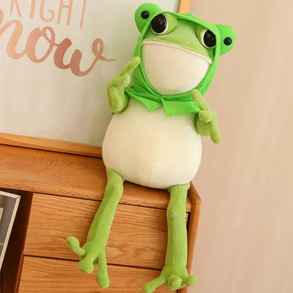 Cute Green Frog Stuffed Animal Toy with Cap
