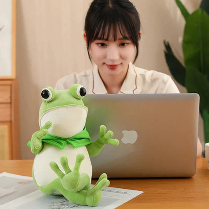 Cute Green Frog Stuffed Animal Toy with Cap