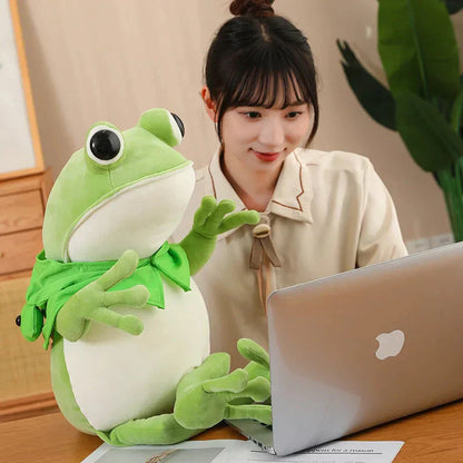 Cute Green Frog Stuffed Animal Toy with Cap