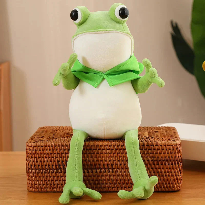 Cute Green Frog Stuffed Animal Toy with Cap