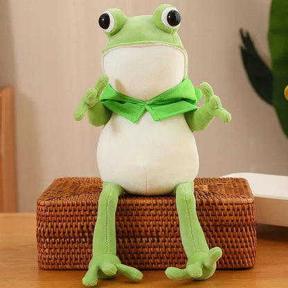 Cute Green Frog Stuffed Animal Toy with Cap