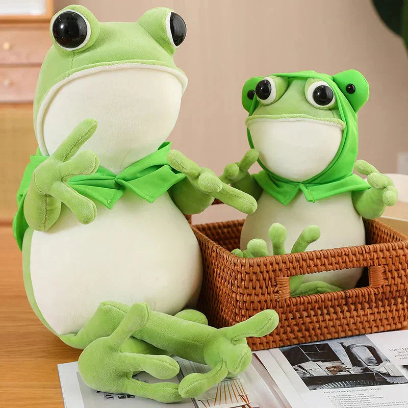 Cute Green Frog Stuffed Animal Toy with Cap