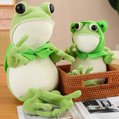 Cute Green Frog Stuffed Animal Toy with Cap