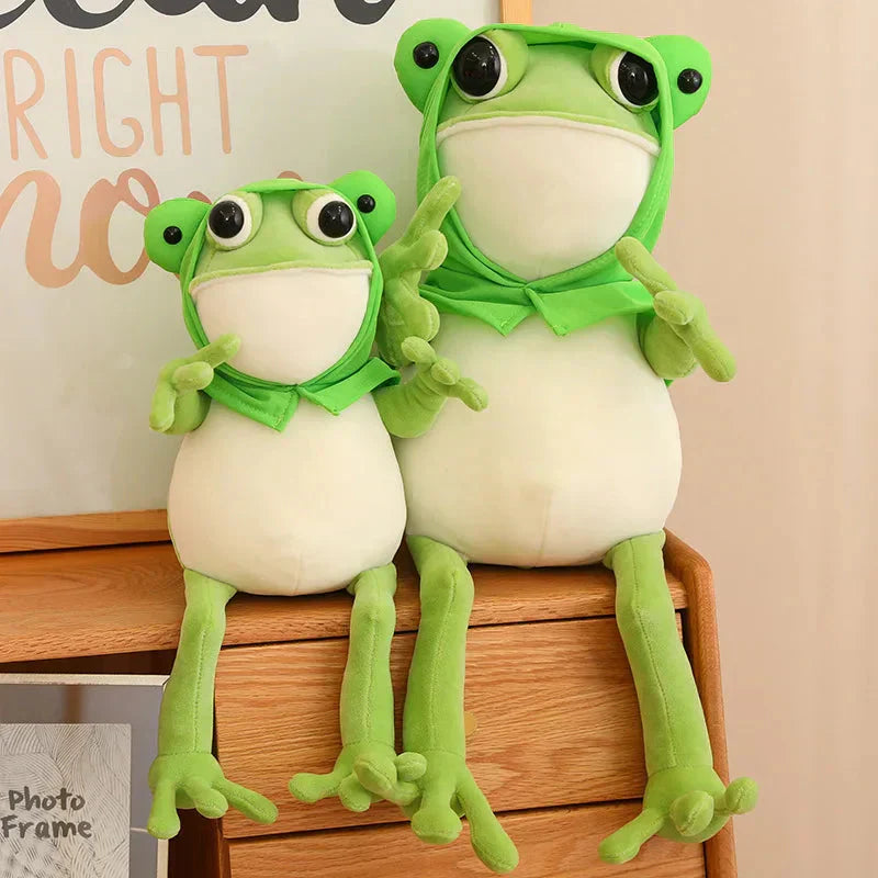 Cute Green Frog Stuffed Animal Toy with Cap