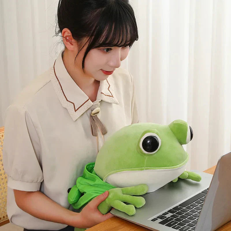 Cute Green Frog Stuffed Animal Toy with Cap