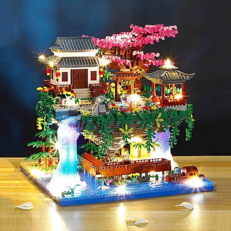 Colorful Japanese Sakura Tree Island Mini Building Blocks