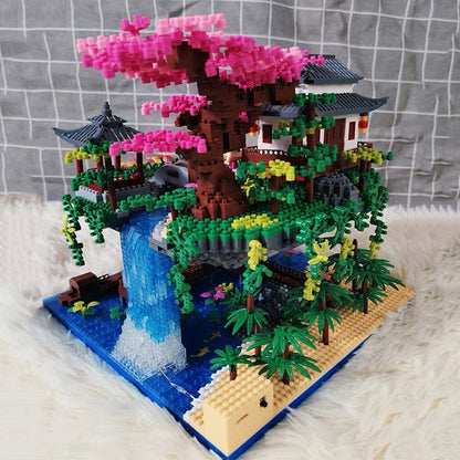 Colorful Japanese Sakura Tree Island Mini Building Blocks