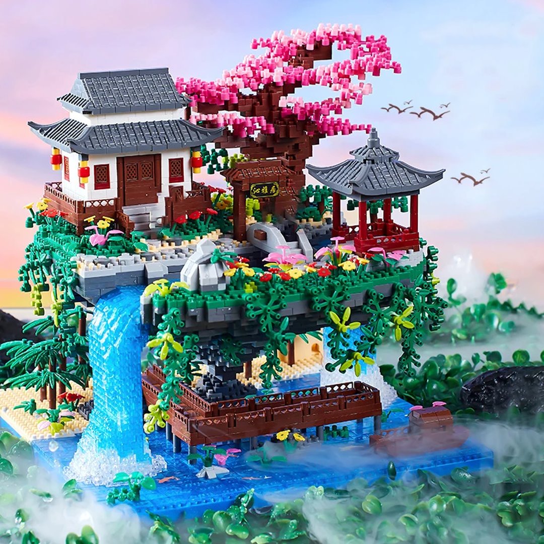 Colorful Japanese Sakura Tree Island Mini Building Blocks