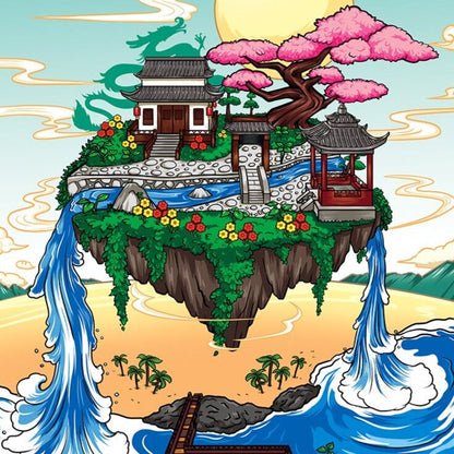 Colorful Japanese Sakura Tree Island Mini Building Blocks
