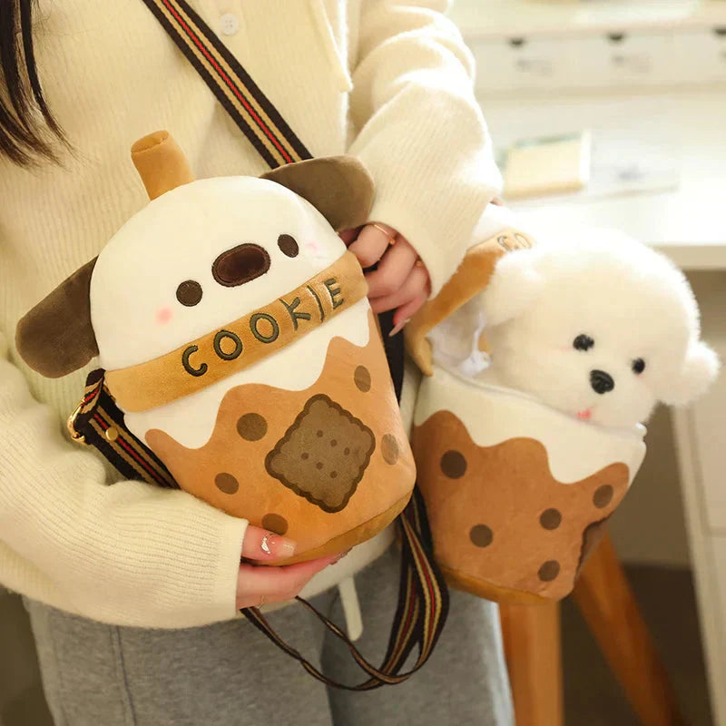 Adorable Dog Plush Bubble Tea Tote Bag