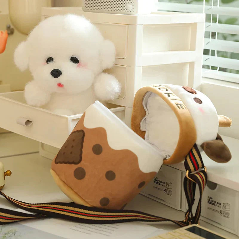 Adorable Dog Plush Bubble Tea Tote Bag