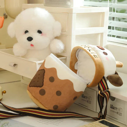 Adorable Dog Plush Bubble Tea Tote Bag