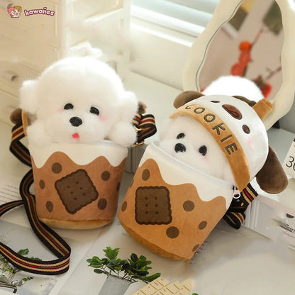 Adorable Dog Plush Bubble Tea Tote Bag