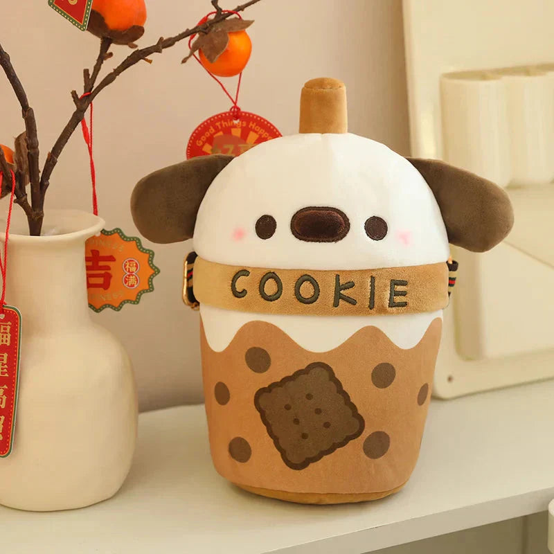 Adorable Dog Plush Bubble Tea Tote Bag