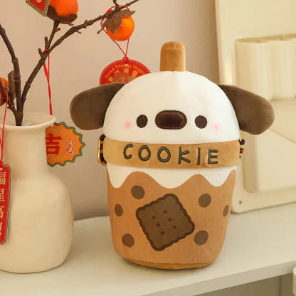 Adorable Dog Plush Bubble Tea Tote Bag