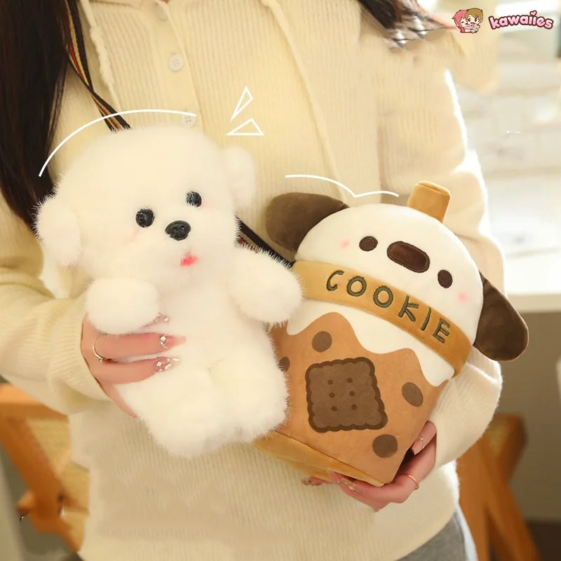 Adorable Dog Plush Bubble Tea Tote Bag