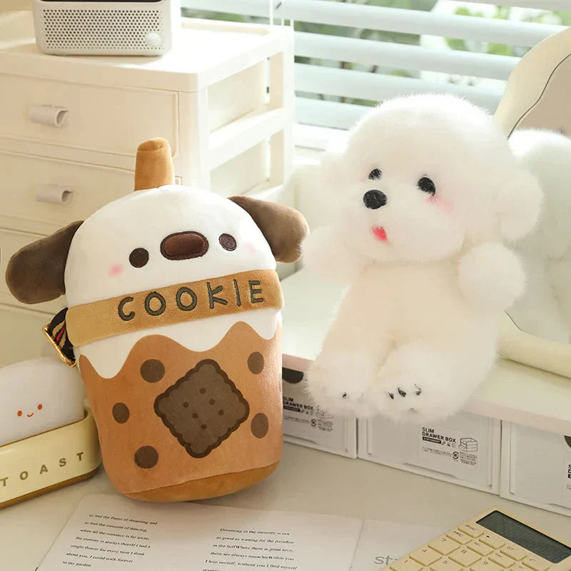 Adorable Dog Plush Bubble Tea Tote Bag