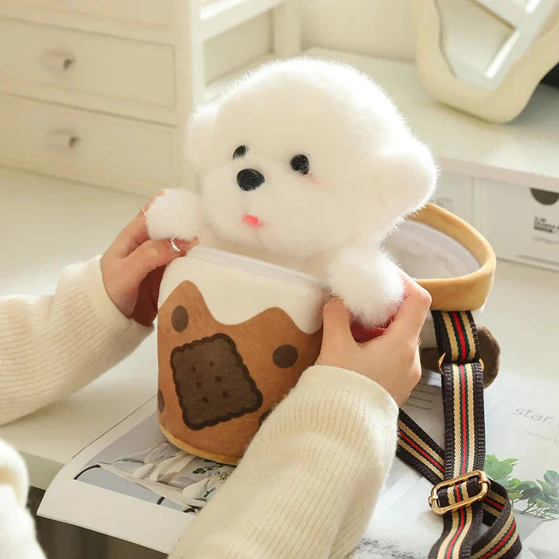 Adorable Dog Plush Bubble Tea Tote Bag