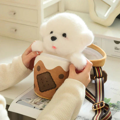 Adorable Dog Plush Bubble Tea Tote Bag