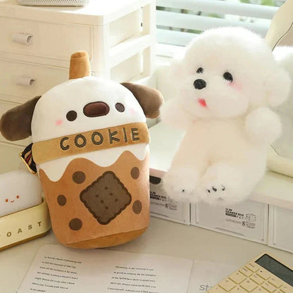 Adorable Dog Plush Bubble Tea Tote Bag