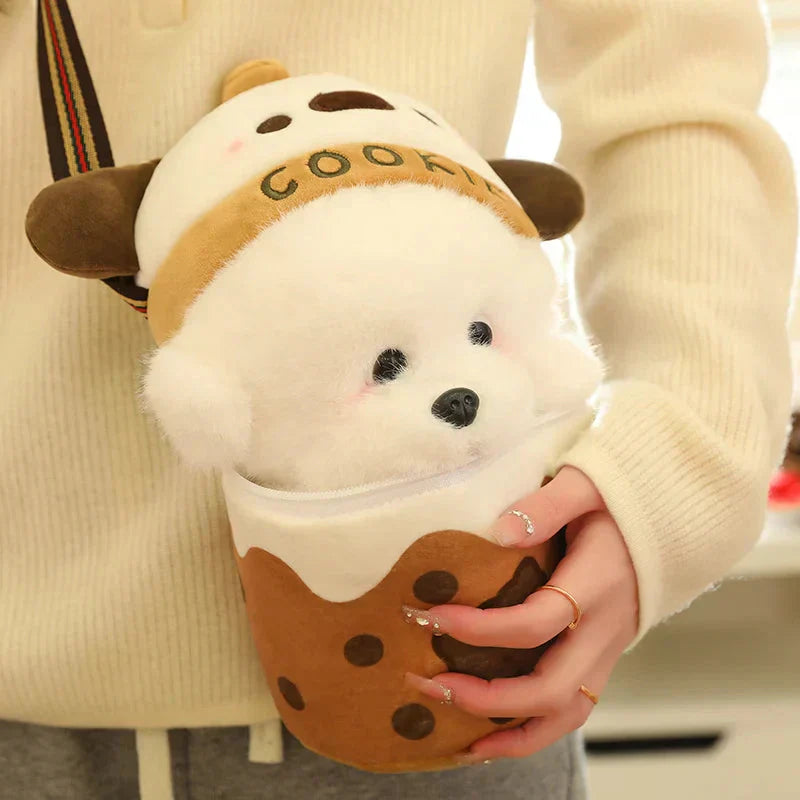 Adorable Dog Plush Bubble Tea Tote Bag