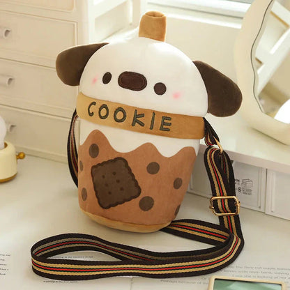 Adorable Dog Plush Bubble Tea Tote Bag