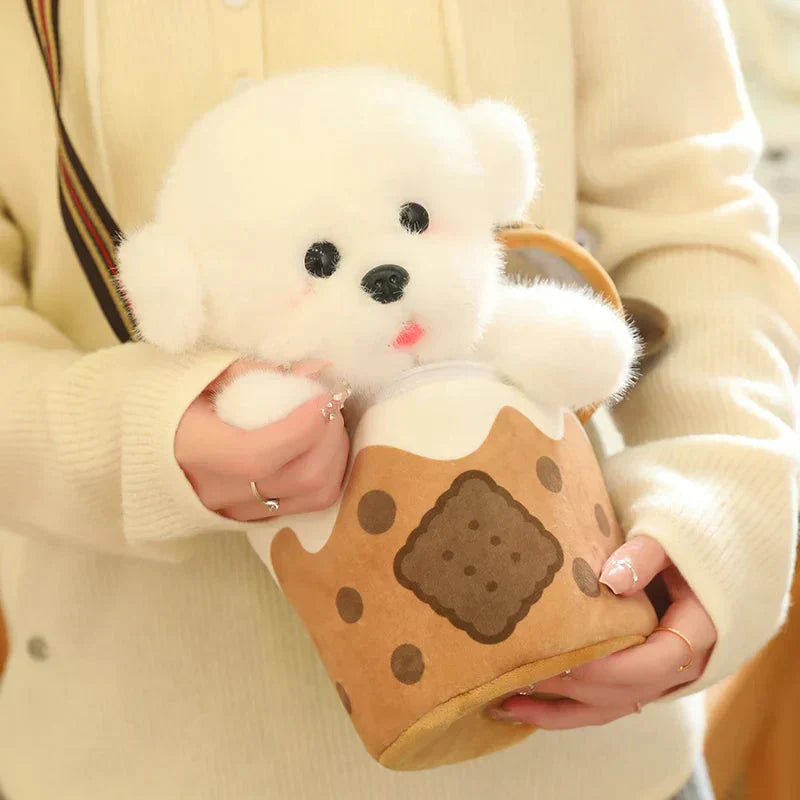 Adorable Dog Plush Bubble Tea Tote Bag