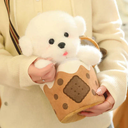 Adorable Dog Plush Bubble Tea Tote Bag